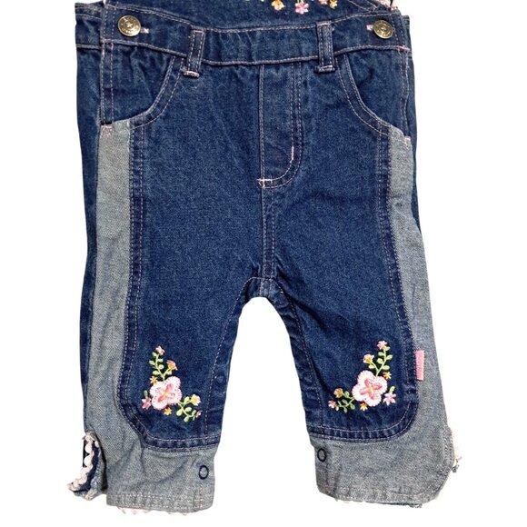 Baby Grand Infant Girls Embroidered Denim Overalls 3-6M - Picture 6 of 11